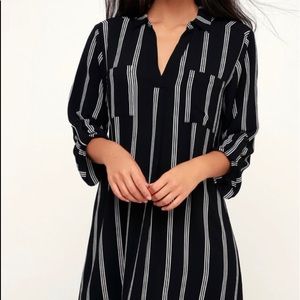 black dress and white striped shirt dress